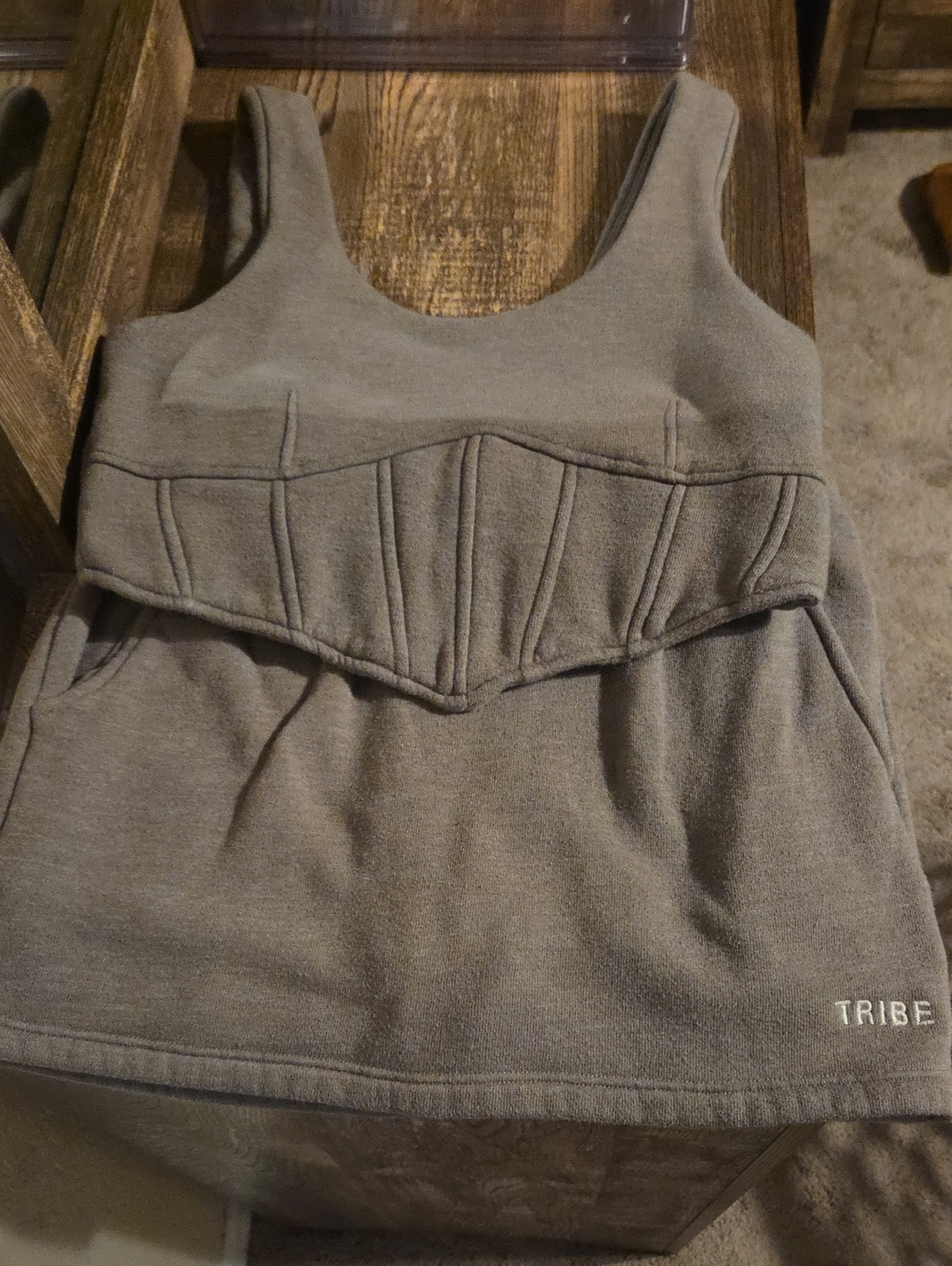 Tribe Kelley Olive Green Sleeveless Corset Tank And Skort Set